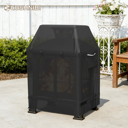 COSHNIBI Outdoor Fireplace Cover,Heavy Duty Waterproof Square Chimineas Fireplace Covers,Cover for Panovue Chiminea Fire Pits,32”L x 24”W x 45”H,Black