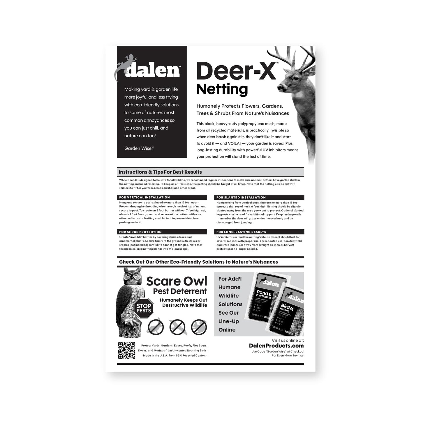 Dalen Deer-X Protective Netting for Gardens & Landscapes - 7 ft x 100 ft Black Garden Netting, 3/4-inch Mesh - Helps Deter Deer from Vegetables, Fruits & Flowers - Made of Weather-Resistant Plastic
