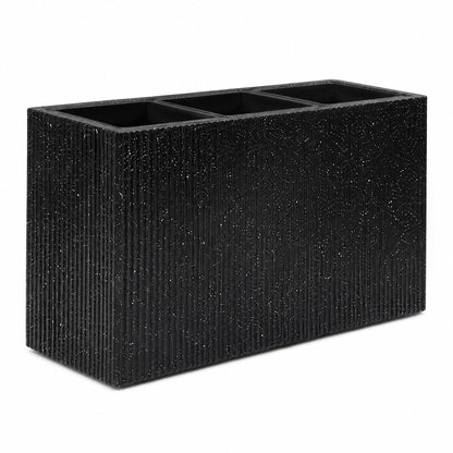 DEPLA LANE Trevano Fiberstone Rectangular Planter (26" L x 9.8" W x 15.7" H) Ribbed Finish, Removable Inner Pots, Lightweight, Durable, UV Resistant, Modern Indoor Outdoor Plant Pot (M, Ribbed Black)