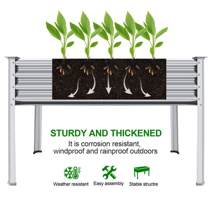 Land Guard Galvanized Raised Garden Bed with Legs, 48×24×32in Large Metal Elevated Raised Planter Box with Drainage Holes for Backyard, Patio, Balcony, 700lb Capacity