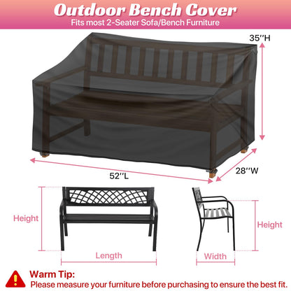 Outdoor Bench Cover 2 Seater Waterproof, 52" W X 28" D X 35" H All Weather Patio Bench Cover for Outside Furniture, Loveseat, Sofa Couch, Bench and Glider, Black