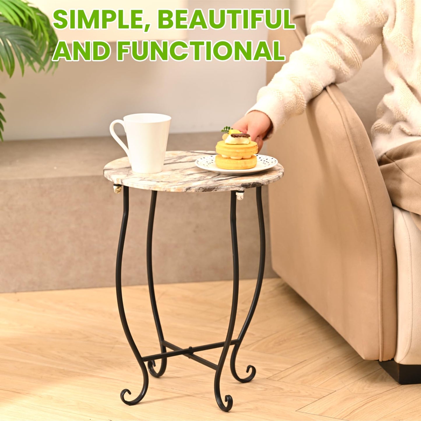 Aonagi Patio Side Table, Versatile 14" Round Side Table for Balcony Yard Porch Bedside Rocking Chair and Pool Chair, Weather Resistant Metal Accent Table for Indoor Outdoor Use, Easy Assembly
