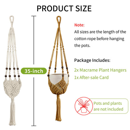 IDEEEPAN Macrame Plant Hanger - Fits 3 to 6 inches Pots for Indoor Outdoor, 35 Inch, Set of 2, Ivory (POTS NOT Included)