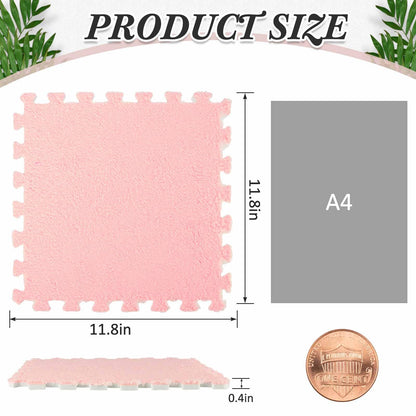 Flutesan 15 Pcs Winter Plush Puzzle Foam Floor Mat Interlocking Carpet Tiles Anti Slip Soft Warm Squares EVA Foam Crawling Rug for Play Floor Playroom Bedroom Nursery(Pink, Purple)