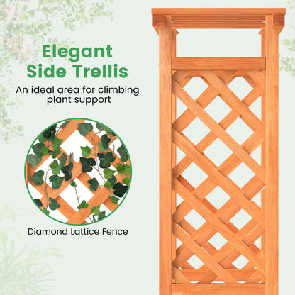Giantex Set of 2 Raised Garden Bed with 2-Sided Trellis & Hanging Roof, Fir Wood Planter Box w/Drainage Holes, Bottom Gaps, Freestanding Garden Planter for Flowers Herbs Climbing Vines (31"x12.5"x60")