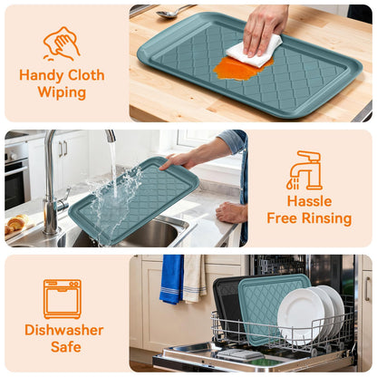 Grilling Prep & Serve Trays for Party- Set of 2, Large Serving Platters for Raw and Cooked Food, Dishwasher Safe, 17"×10.5" Stackable Plastic Party Supplies for Grilling, BBQ, Meal Prep - Green, Black
