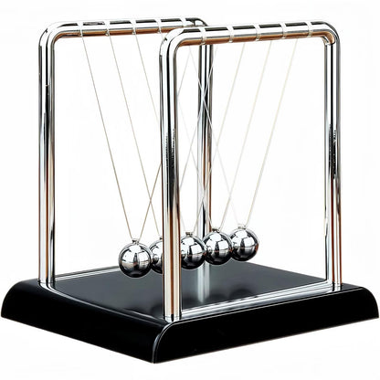 Newtons Cradle Balance Pendulum Balls, Swinging Kinetic Balls with Black Base, Science Physics Educational Learning Tool, Office Home Creative Decoration, Stress Relief Fidget Desk Toy (Large)