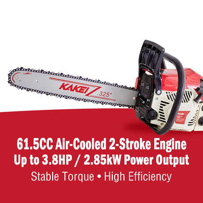 KAKEI 62CC 18-Inch Gas Chainsaw, 3.8HP 2-Stroke Engine, Easy Start, Germany-Steel Chain & Precision Bar, Gas Powered Chainsaw for Tree Cutting, Firewood and Logging
