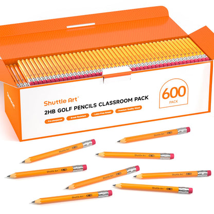 Shuttle Art 600 Pack Golf Pencils With Erasers, #2 HB Pencils Bulk, 3.5” Mini Pencil, Pre-Sharpened Small Pencil for Kids Teachers Classroom Games, Back to School Supplies