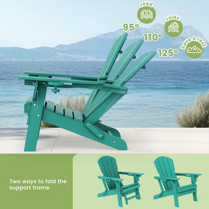 LOUNZY Folding Adjustable Adirondack Chair with Retractable Ottoman, HDPE Recliner Adirondack Chair with Cup Holder for Deck Lawn Fire Pit, Aruba