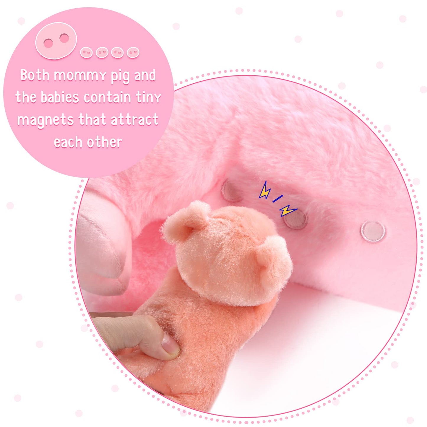 Honoson Nurturing Pig Stuffed Animal with Babies, Cuddly Nursing Mommy Pig Plushy with 4 Stuffed Magnetic Piggy Toys for Kids Boys Girls Birthday Gifts Family Funny Toys Party Decors Farm(Cute)