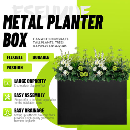 Fsehyue Metal Planter Box 38" x 10" x 30" Large Rectangular Planter Heavy Duty Galvanized Steel Tall Plant Boxes with Insert Shelf and Drainage Holes for Outdoor Patio Yard Garden Porch Terrace
