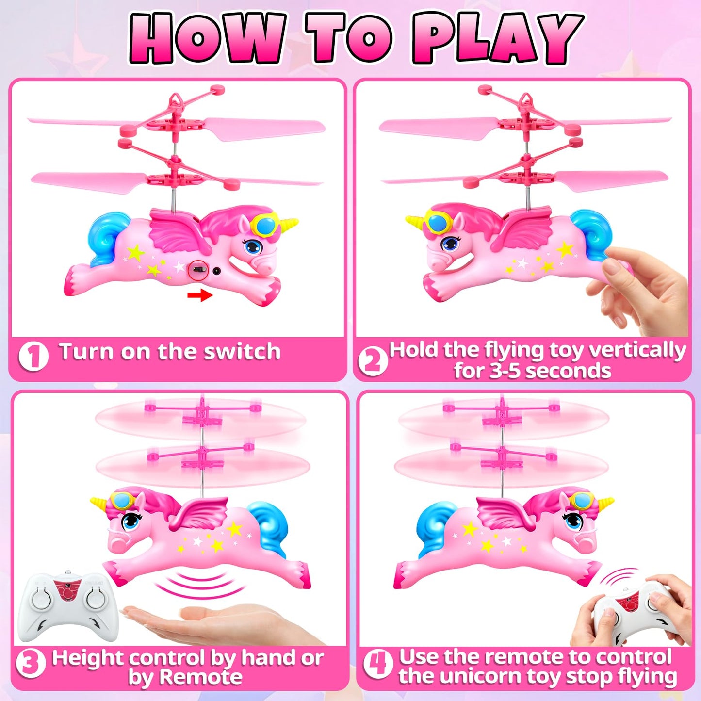 QUANA Remote Control Helicopter, Flying Unicorn Toys Rc & Hand Control Flying Ball Toy Rc Helicopter Mini Drone for Kids Girls Age 6-8 9 10 11 12 Years Old Birthday Gifts