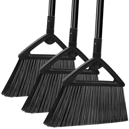 PUTNATRUE Heavy Duty Commercial Broom, 3 Pack Upgraded Angle Brooms for Sweeping Outdoor and Indoor, Perfect Black Brooms of House, Kitchen, Garage, Courtyard, Concrete
