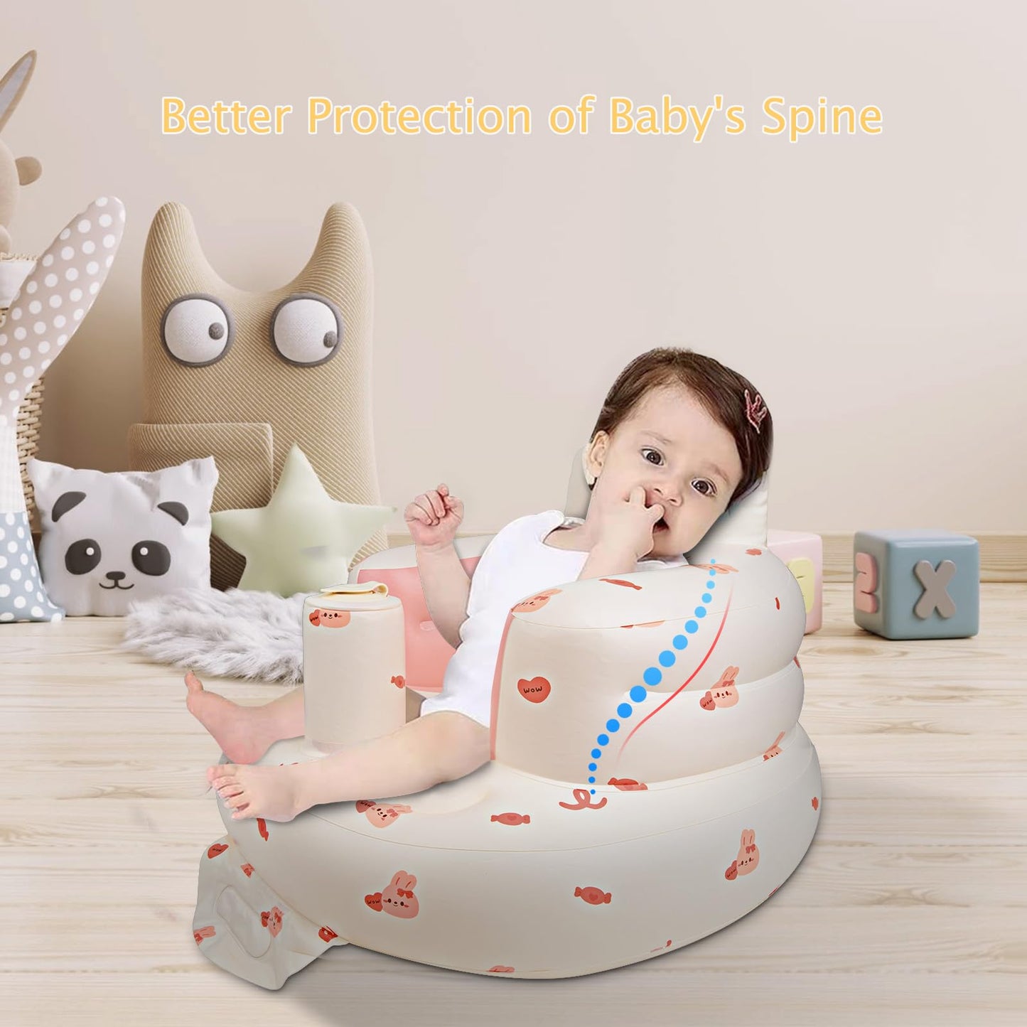 EKEPE Inflatable Baby Chair with Built in Air Pump, Sit me Up Floor Seat for Baby 3 Months & Up, Blow Up Baby Seats for Infants for Sitting Up - Bunny