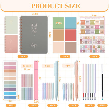 Resurhang 64pcs Bible Journaling & Note-taking Kit-includes 3pcs A5 Notebooks, Bible Tabs, Index Stickers, Sticky Notes, Gel Pens, Highlighters & Markers for Study, Worship, Sermon & Daily Planning