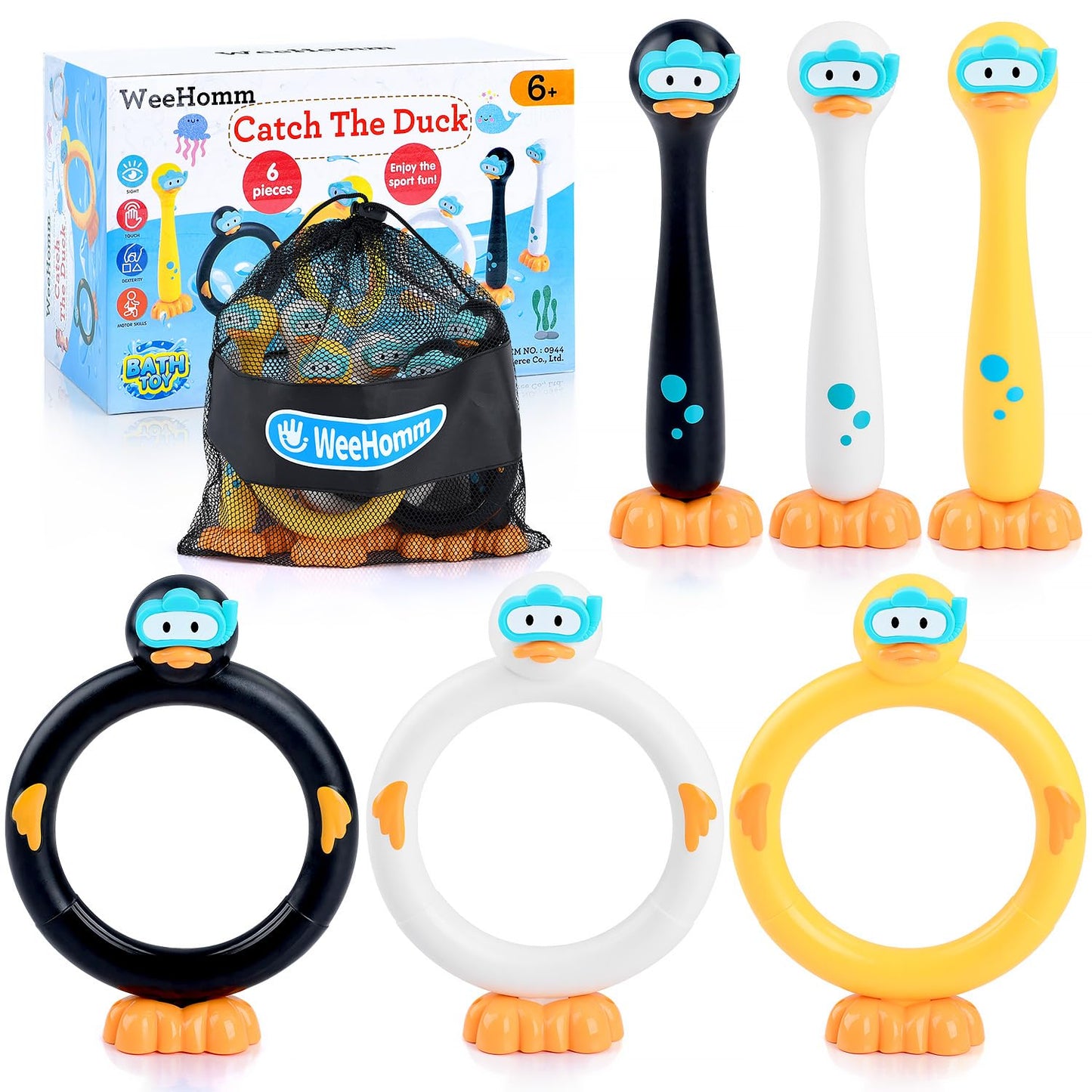 WeeHomm Pool Diving Toys for Kids, 6 PCS Swimming Pool Diving Rings, Summer Sticks Toys for Kids Ages 4-8 8-12, Fun Underwater Grow Training for Boys Girls
