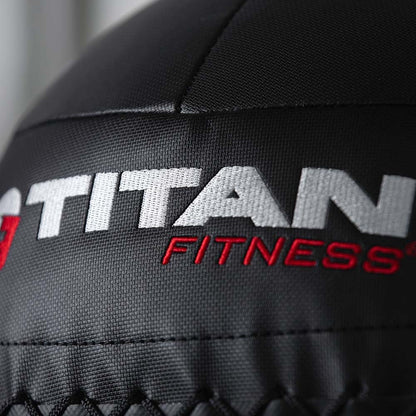 Titan Fitness 18 LB - 30 LB Soft Shell Medicine Wall Ball with Poly-Composite Laminate Cross Texture Non-Slip Grip for Throwing, Core Strength, Floor Exercises, Stretching
