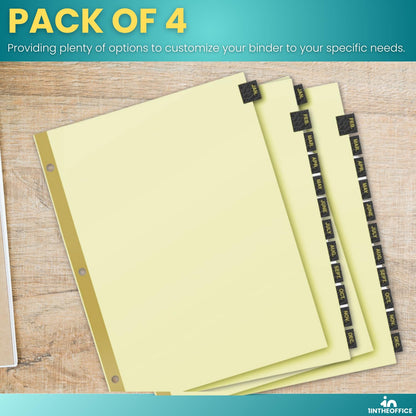 1InTheOffice Monthly Tab Dividers, Month Tabs for 3 Ring Binder, Monthly Leather Dividers, 12-Tab, Black, (4 Pack)