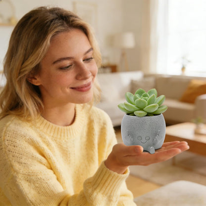 LAUGOKOBE Smily Face Planter Pot with Middle Fingers Up, Face Plant Pot Resin Flower Head Planters for Indoor Outdoor Plants Succulent Pots for String of Pearls Plant Live Gift Ideas for Christmas