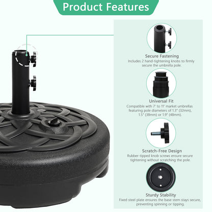 Helios&Hestia 112 lb Heavy Duty Round Umbrella Base, Plastic Water and Sand Fillable Outdoor Stand Weight for Patio Market Table Umbrella, Black