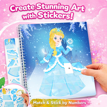2 In 1 Sticker Paint Books, Animal&Princess Theme Paint Water Coloring Books for Toddlers with 2 Paint Brushes, Mess Free Coloring, Preschool Education, Arts&Crafts Drawing Activities Birthday Gift