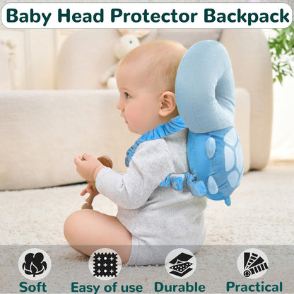 Baby Head Protector Backpack for Falling Crawling and Walking Toddler Essentials Harness Infant Koala Toys Helmets Baby Essentials Must Have 0.5-2 Years (Blue_Turtle)