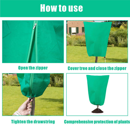 8 Pack Plant Covers Freeze Protection, 31.5"x47.2" Frost Blankets with Zipper Drawstring, Winter Cold Weather Plant Protection Jacket for Outdoor Plants Potted Shrubs Trees from Freeze Animals, Green