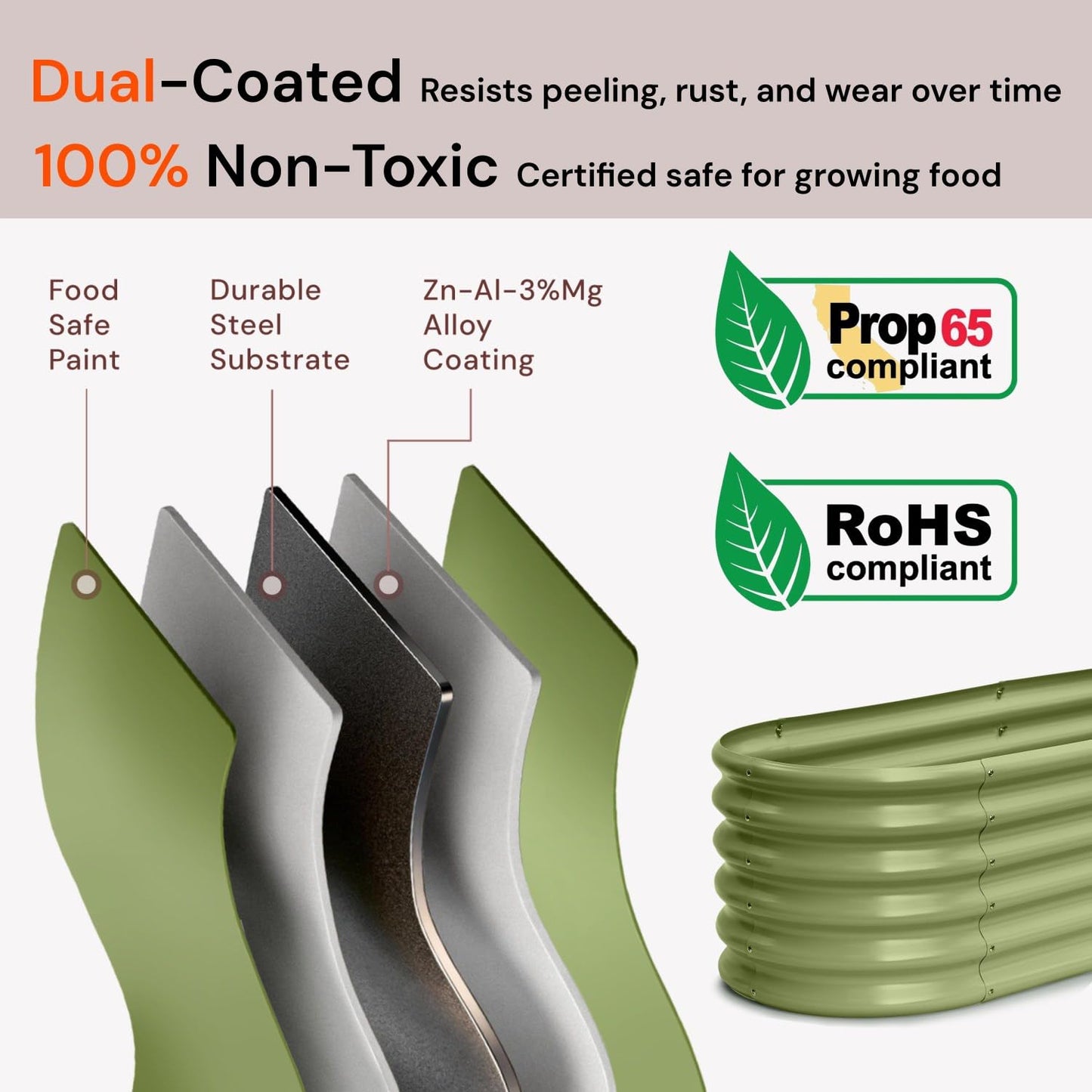 Annoell Galvanized Raised Garden Bed 8x4x1 ft, 12" Tall Metal Planter Box for Outdoor Plants, Modular Raised Flower Bed with Rust Resistant Coating for Kitchen Garden, Patio or Backyard - Moss Green