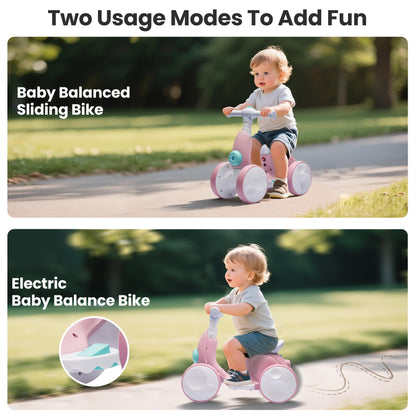 Electric Baby Balance Bike with Bubble Machine for 1 Year Old Boys Girls 4 in 1 Ride On Toys Toddler Balance Bike 12-48 Month Kids Bubble Bike First Birthday Gift with Powered Motor,Music,LED Lights