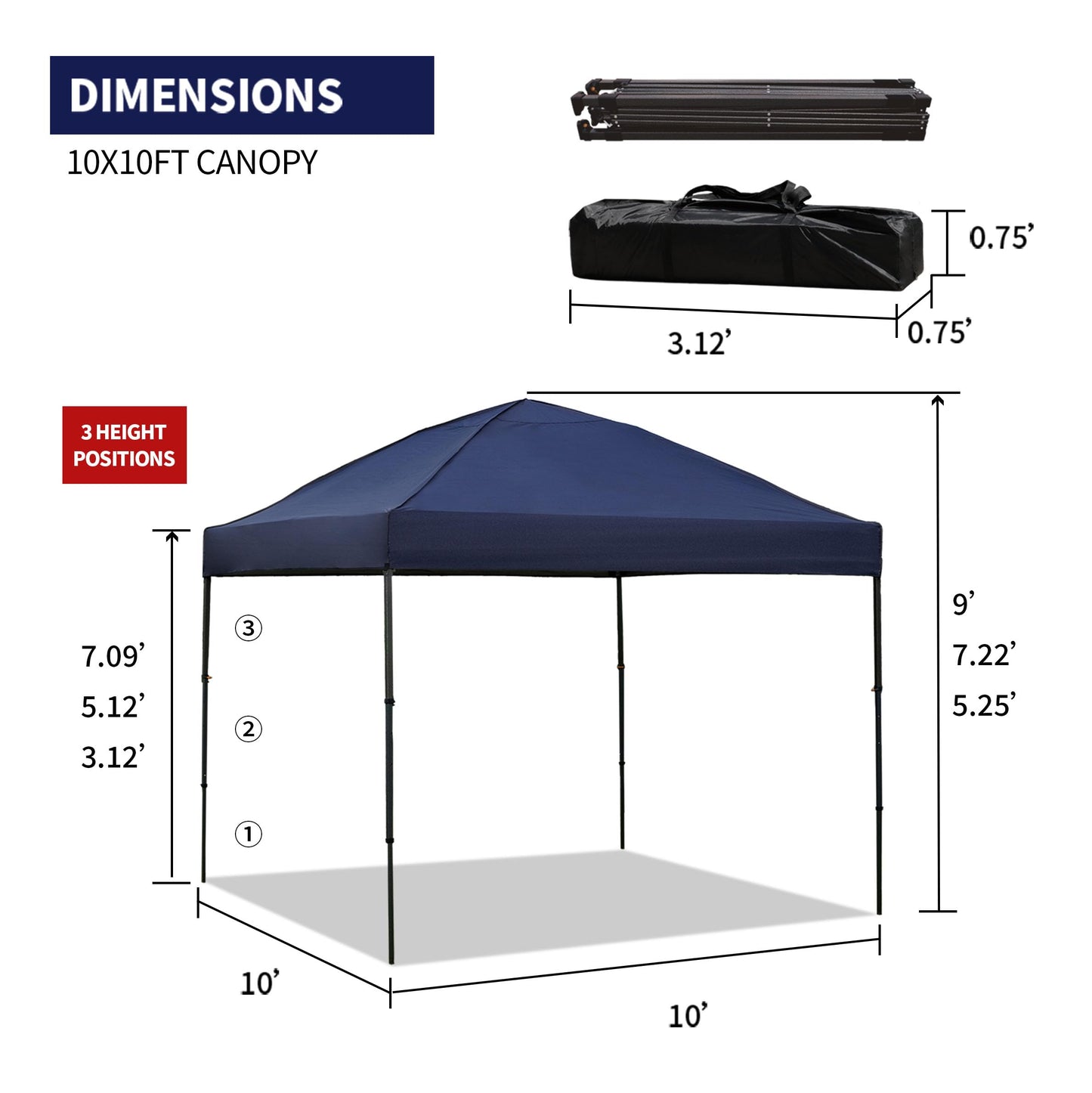 10x10 Pop Up Canopy Tent with 2 Sidewalls, Easy Up Canopy Upgraded Outdoor Party Sun Shade Tent Portable Gazebo for Beach Camping Events with Carry Bag and 4 Sand Bags (Navy Blue-New)