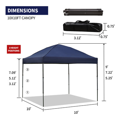 10x10 Pop Up Canopy Tent with 2 Sidewalls, Easy Up Canopy Upgraded Outdoor Party Sun Shade Tent Portable Gazebo for Beach Camping Events with Carry Bag and 4 Sand Bags (Navy Blue-New)