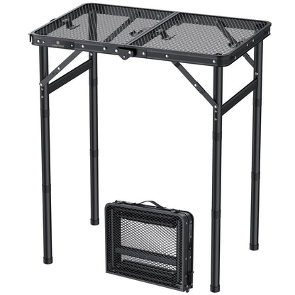 FUNYKICH Folding Grill Table for Outside, 3 Height Adjustable Portable Camping Tables, Lightweight Metal Aluminum Outdoor Table with Portable Handle for Camping, Picnic, BBQ, 23''x16'', Black