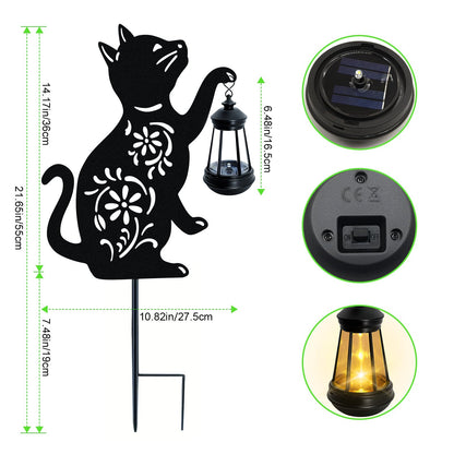 Solar Cat Hanging Lantern Outdoor, 2 Pack Black Cat Solar Lights, Cat Lover Gifts for Women Mom Grandma Birthday Mother's Day, Waterproof Garden Ornaments Decor Outside Backyard Patio Pathway
