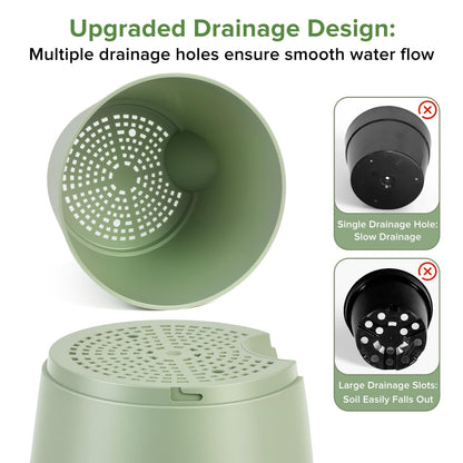 GARDIFE 2026 Upgraded Self Watering Plant Pots with Drainage Hole, 7/6.5/6/5.5/5/4 Inch Flower Planting Containers for House Plants, African Violet, Flowers, Cactus (Green, 7+6.5+6+5.5+5+4 inch)