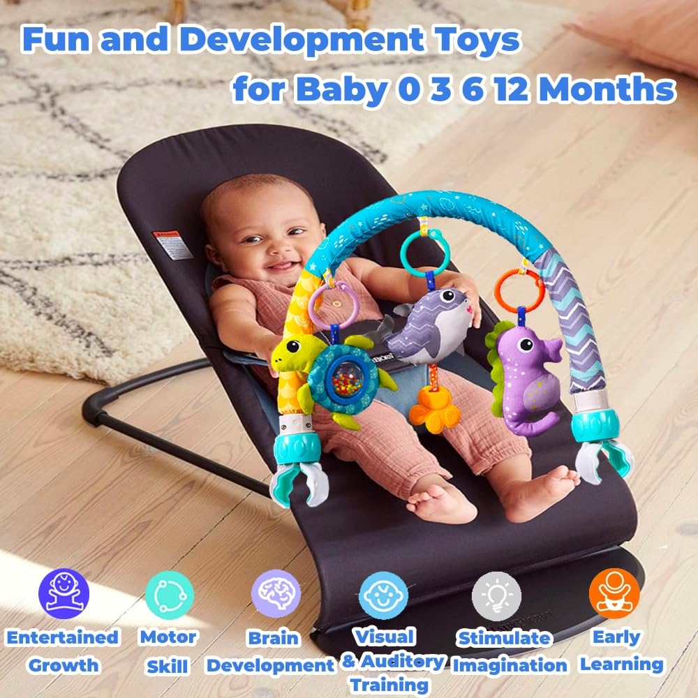 ORZIZRO Baby Stroller Arch Toys, Crib Mobile for Infants Adjustable Bassinet Mobile with Universal Clamp, Activity Toy Bar for Bouncer Newborn CarSeat Stroller Toy Sense Toys for Baby 0 6 12 Months