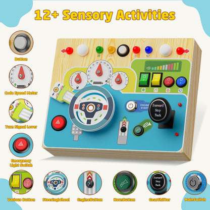 Busy Board With Led Light - Montessori Busy Board Wooden Sensory Toys for Toddlers 1 2 3 Years Old, Educational Baby Fidget Boards Toy, Creative Birthday Christmas Gifts for 1-3 2-3 3-4 Year Old Boys