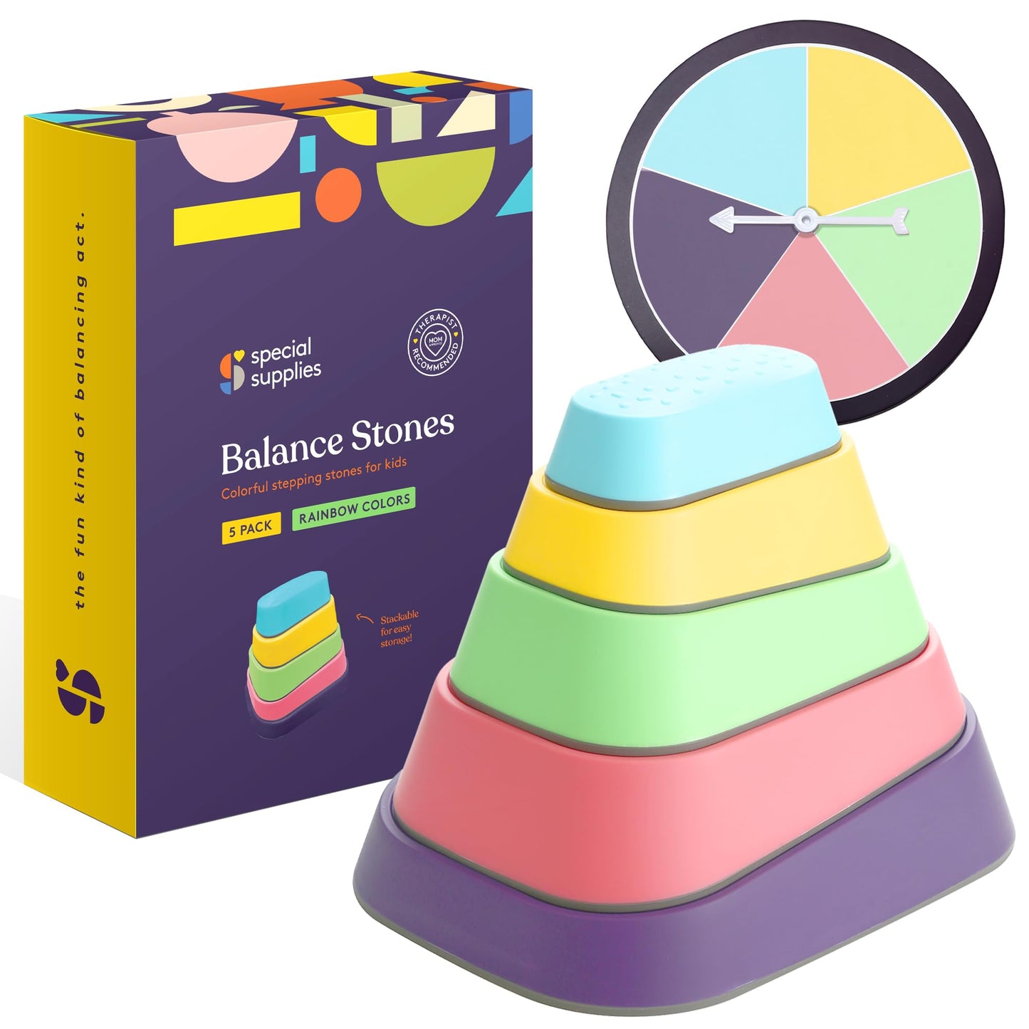 Special Supplies Set of 5 Stepping Stones for Kids Indoor and Outdoor Balance Blocks Promote Coordination, Balance Strength Child Safe Rubber, Non-Slip Edging (Rainbow)
