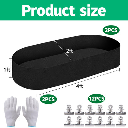 Mizelu 2 Sets 4 x 2 x 1 ft Raised Garden Bed Liner Bag, Breathable Grow Bed Fabric Liners with Clips and Gloves, Garden Box Non Woven Bag for Outdoor Plants Growth Keep Soil Isolation (No Garden Bed)