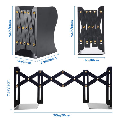 M&G Adjustable Bookends Book Ends for Shelves, Metal Bookend for Heavy Books, Desk Magazine File Organizer Holder Extends up to 20in, Book Stopper for Home, Office, Classroom (Black)