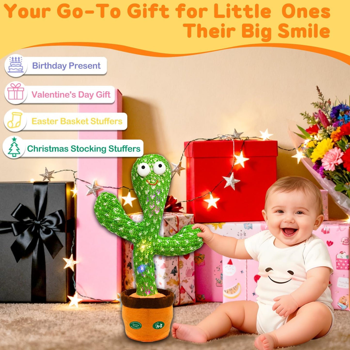 Interactive Baby Toys Dancing Talking Cactus Toy,Funny Gift for Infant 6-18 Months, Singing Musical Record Repeat What You Say Light Up Toy for Toddler 1 2 3 Year Old Boy Girl (Volume Adjustment)