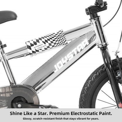 JOYSTAR 16 Inch Kids Bike for 4-7 Years Boys Girls, High-Carbon Steel Frame Toddler Bicycle with Training Wheels and Front/Rear Brakes Silver