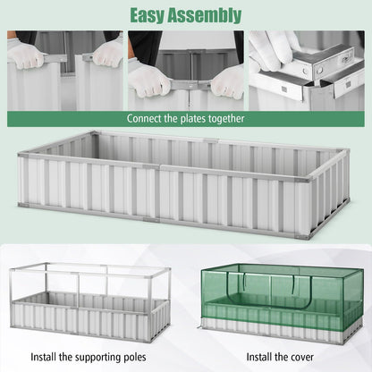 69" x 36" x 28" Galvanized Raised Garden Bed w/ Cover Roll-up Window PE Cover Greenhouse