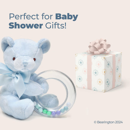 Bearington Collection Baby Polky Blue Plush Stuffed Animal Teddy Bear Shaker Toy Ring Rattle, 5" - Baby Boy Toys - Stuffed Animal for Kids