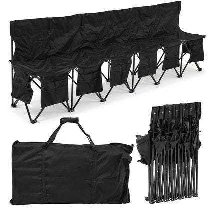 Wonderjune Folding Soccer Bench Portable Sports Team Bench with Pockets and Carrying Bag for Sports Team Outdoor Camp Travel Soccer Practice(Black,6 Seat)