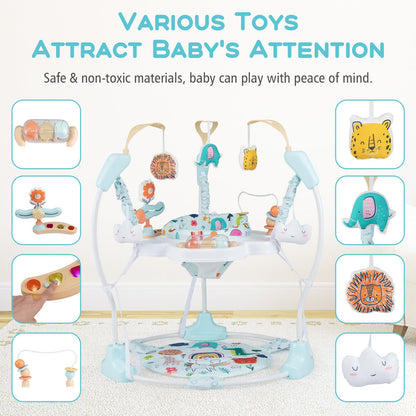 INFANS Baby Activity Center, 3 in 1 Play Center Jumpers and Bouncers with Music, Lights, Interactive Toys, 360°Rotating Seat, Adjustable Heights, Exersaucer Learning Toys for 6-12 Months (Light Blue)
