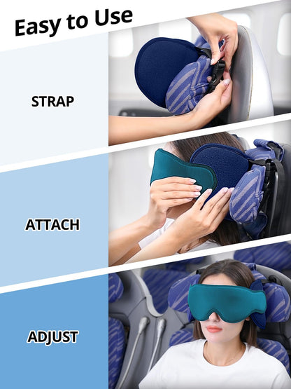 Inspireyes Travel Pillows for Airplanes, 360° Head Support for Long Flight, Soft Airplane Pillow with 3D Eye Mask for Sleeping, Stop Bobblehead, Airplane Headrest Gadgets, Lake Blue