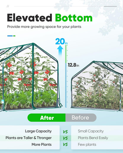 Quictent Mini Greenhouse, Portable Quick-Setup Small Tabletop Waterproof UV Protected PVC Cover Shelter for Outdoors/Indoors W/ Raised Base for Garden Plant Seed Starting, 8 Stake, 95"x36"x36", Clear