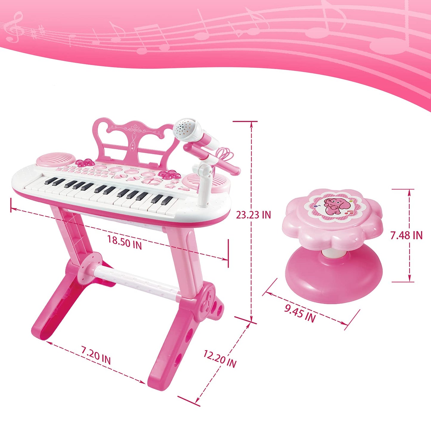 Kids Piano Keyboard Toys, 31-Keys Piano for Toddler Ages 3-5-9, Educational Toys with Microphone, Stool, Portable Multifunction Electronic Musical Instrument, 3+Year Old Girls Birthday Gift Ideas-Pink