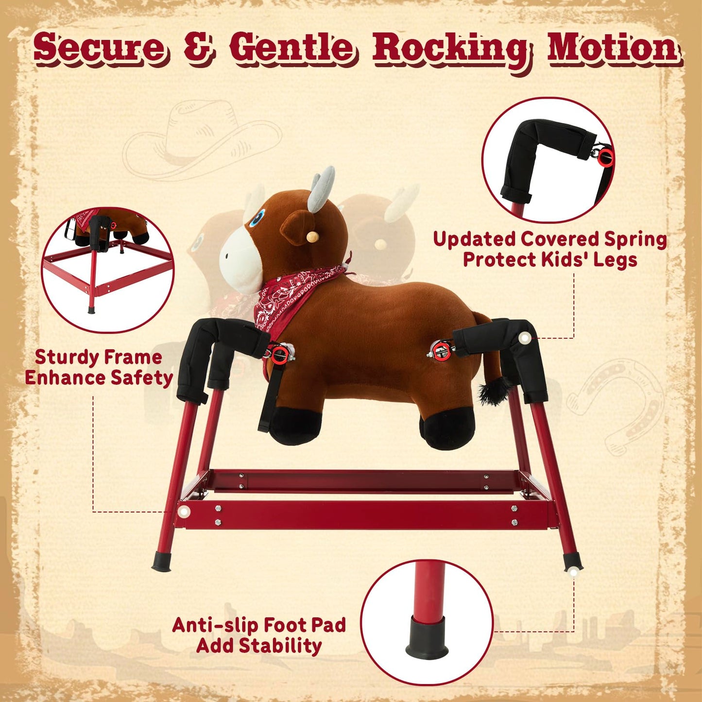 FUNLIO Bull Spring Rocking Horse for Kids 3-6, Wild Ride on Horse with Covered Spring & Sturdy Frame, Neighing & Galloping Sound for Pretend Play, Spring Horse Toys Gift, CPC & CE Certified